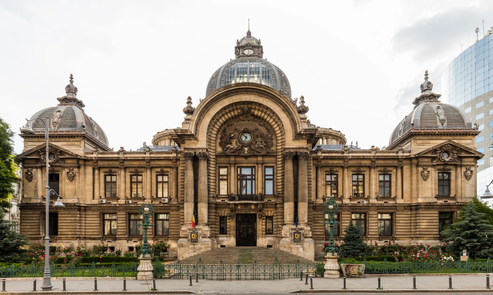 The Belle-Époque CEC Palace on Calea Victoriei in Bucharest, with its central glass-and-metal dome and corner cupolas